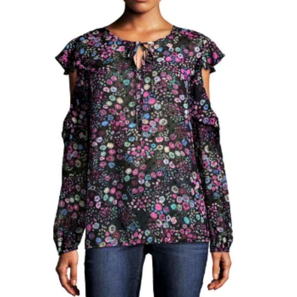 Libby Edelman Women's clipdot tie front cold shoulder Small